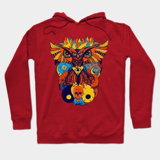 Orange Blue Owl And Ageless Skull Hoodie